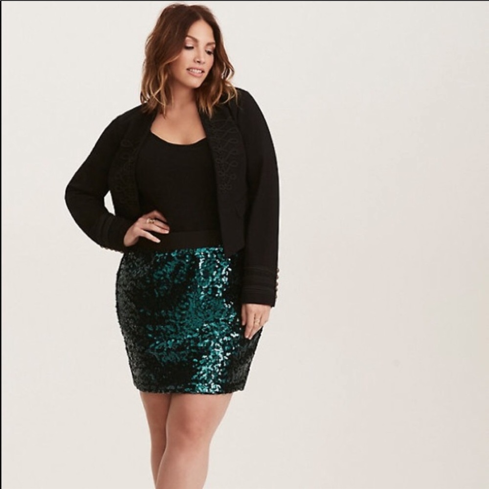 Torrid Black and Green Sequin Skirt